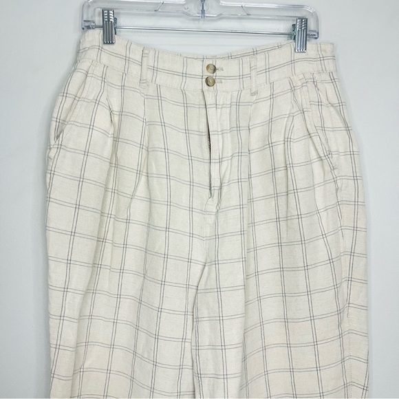 MADEWELL Linen Pleated Taper Wide-Leg Pants in Windowpane size 10 - Picture 7 of 7
